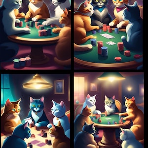 Katzen spielen Poker, wählen Sie ein Bild und dann entweder eine Kreuzstichvorlage/ Fotodruck/ Aufbügler/ A6 Bilderset