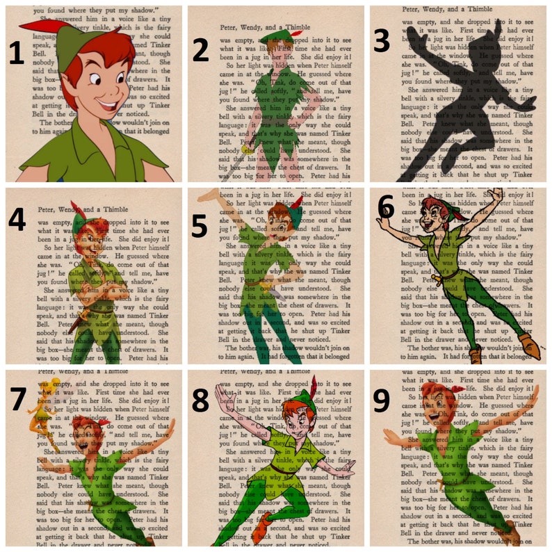 Peter Pan Dictionary Art Vintage Print choice of 30 pictures Etsy