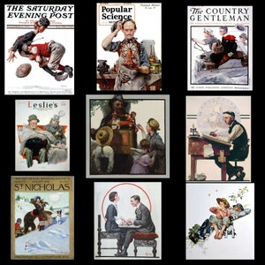 Norman Rockwell Art, elija - patrón de punto de cruz o impresión fotográfica/transferencia con plancha/pegatina/ 9 pinturas: pintar la casa, cruz roja, etc.