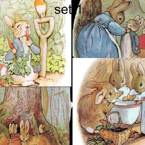 Beatrix Potter, Peter COELHO - gráfico de ponto cruz disponível em DMC ou ANCHOR ou escolha uma opção de impressão/passar em transferência/adesivo/conjunto de 4