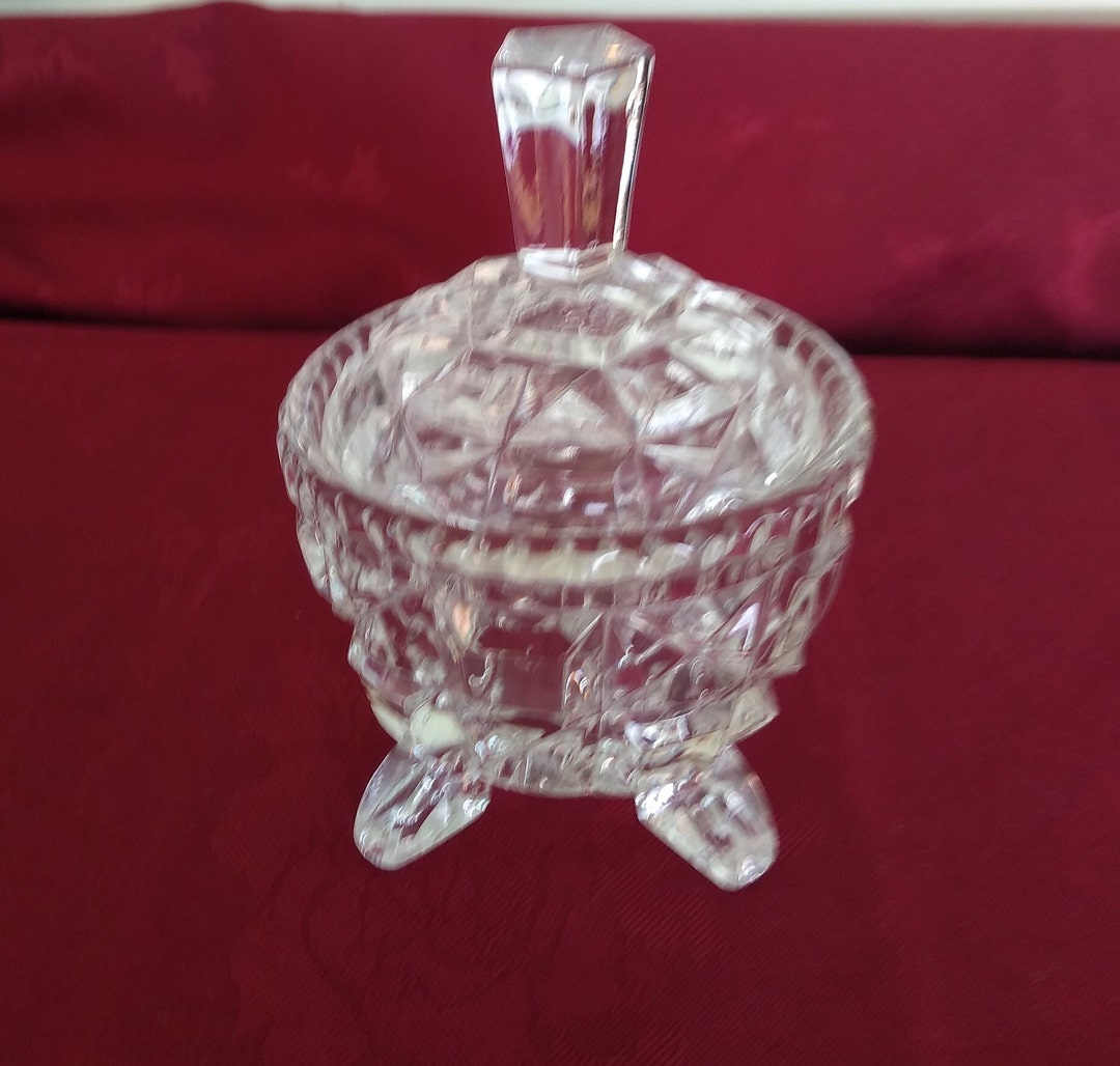 Vintage Cut Glass Three Footed Bowl & Lid. Lovely Condition Etsy