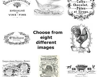 French Vintage Typography Advert shabby chic supplied as iron on transfer, clear or white sticker choice of 8 images