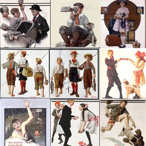 Norman Rockwell Art, au choix - motif de point de croix ou impression photo/fer sur le transfert/autocollant/9 peintures - voyage de pêche, cadeau, excusez-moi