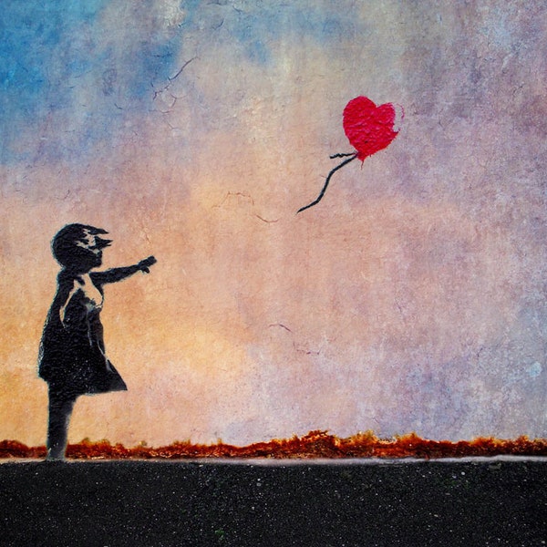 Banksy - Girl & Balloon - choose a  cross stitch pattern  (DMC or ANCHOR)  or photo print -iron on transfer or sticker