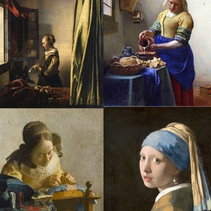 Chica con pendiente de perlas / El encajero / La lechera / Niña leyendo Carta de Johannes Vermeer tabla de costura cruzada / impresión / hierro en transferencia / o un conjunto