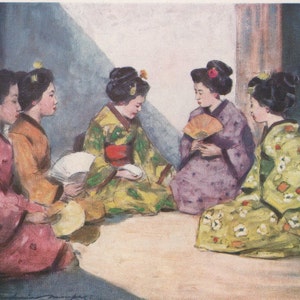 Japanese antique art original bookplate by Mortimer Menpes  1903 oriental  artwork from  his travels in Japan in 1887