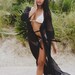 LAST ONE! Black Sheer Swimsuit Coverup - Lace Sleeve Chiffon Tunic - Beachwear Kaftan Dress - Beach Resort Caftan Robe - Long Swim CoverUp
