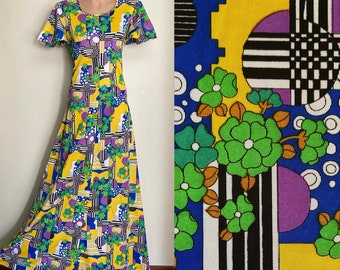 70s Vintage Psychedelic Print Maxi Dress