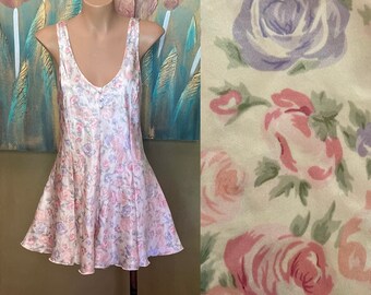 80s Vintage Rose Print Lingerie Romper