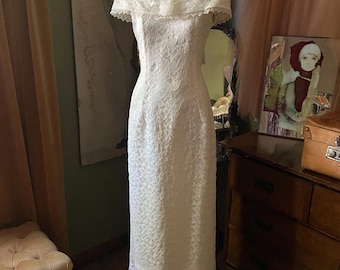 Ivory Lace Off the Shoulder 80s Vintage Cocktail Dress By Margaret Lee UK