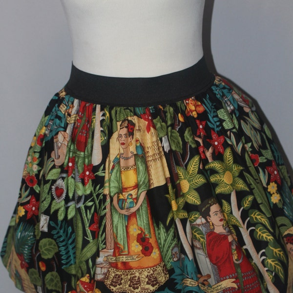 frida Kahlo skirt Inspired 50s folk art/ Frida Dress, Mexican artist skirt, pleated tropical skirt