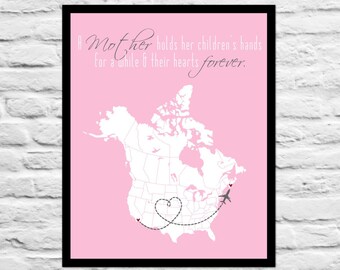 Personalized Long Distance Mother Print Custom Gift Family, Friend, Mom, Dad, Sister, Daughter, Best Friend Art Map Mother's Day