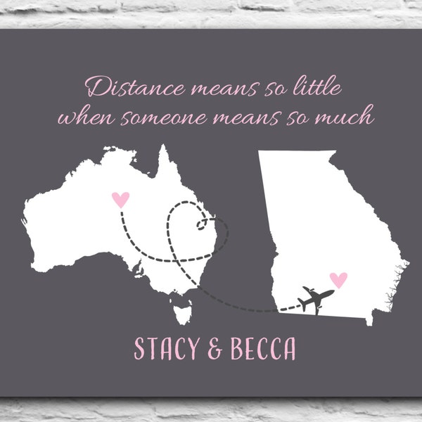 Distance Means So Little When Someone Means So Much Personalized Best Friend Gift Print Custom Australia Map Long Distance Friendship