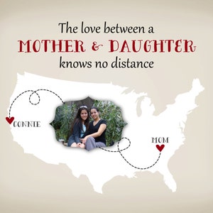 Mothers Day Poster, Wall Art Mother and Daughter, Long Distance Gift for Mom Personalized Photo State Map Custom Gift Idea for Mom, Grandma