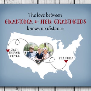 Gift for Grandma, Long Distance - Grandparents, Grandmother Gift for Mother in Law Mother's Day Gift for Grandma 8x10 Personalized Map State