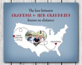 Christmas Gift For Grandma - Personalized Art, Grandmother Birthday Gift, Custom Map from Grandkids Print Photo Map Long Distance hanukkah