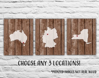 Gift for Best Friends, Three States Personalized Gift for Military Family Travels Where We've Lived, Germany Australia New York Wood Print