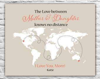 Mom Gift Idea for Christmas from Daughter, Grandma, Grandmother, Personalized Long Distance Gift, World Map, Unique Popular Print Art 8x10
