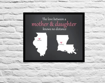 Custom Mother's Day Long Distance Print Custom Gift Family, Friend, Mom, Dad, Sister, Daughter, Best Friend Graduation Art Print Map