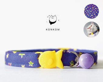 Collar Estrella Morada para Gatos: Collar de algodón suave con cierre de seguridad, ideal para gatitos peludos y disfraces de bruja.