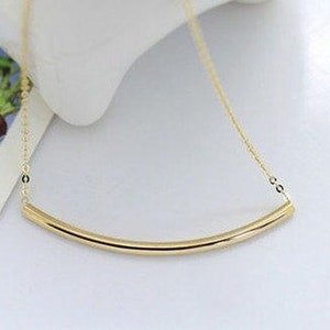 14K solid gold simple curved bar necklace curved tube necklace CTB-N1002