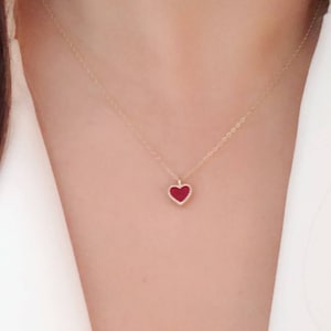 14K solid gold red agate tiny heart pendant, love red heart necklace, valentine&#39;s day present RDHRT-ENLN1034