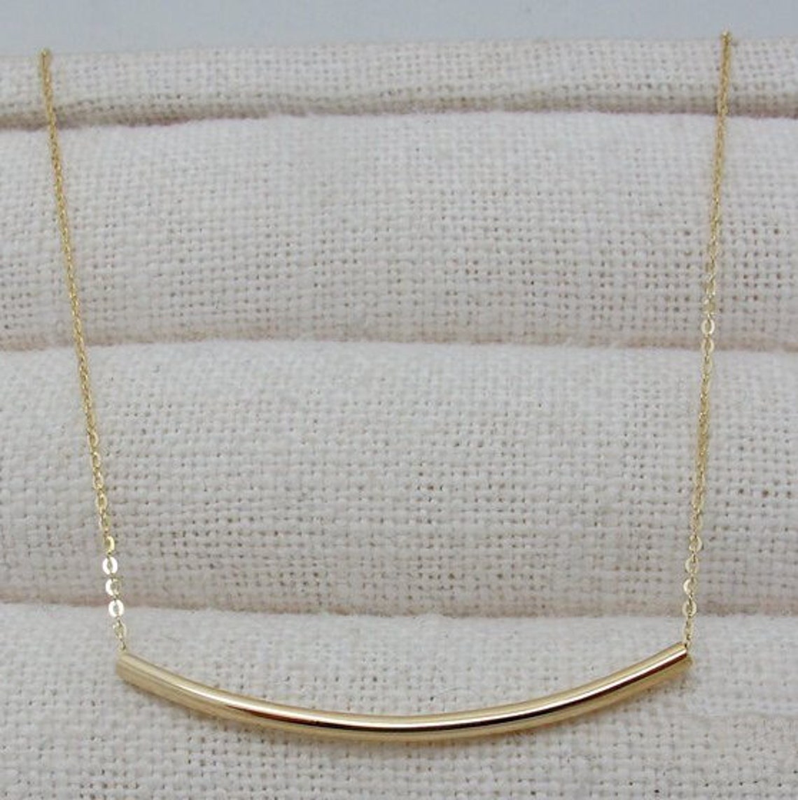 14K Solid Gold Simple Curved Bar Necklace Curved Tube Necklace Etsy