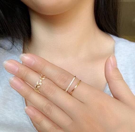 thumbnail image 2 of HAIAISO 14K Gold Plated Rings For Women Non-Tarnish Stackable Cubic Zirconia Rings Dainty 3 Pcs Pinky Ring Set Size 6 2 of 12
