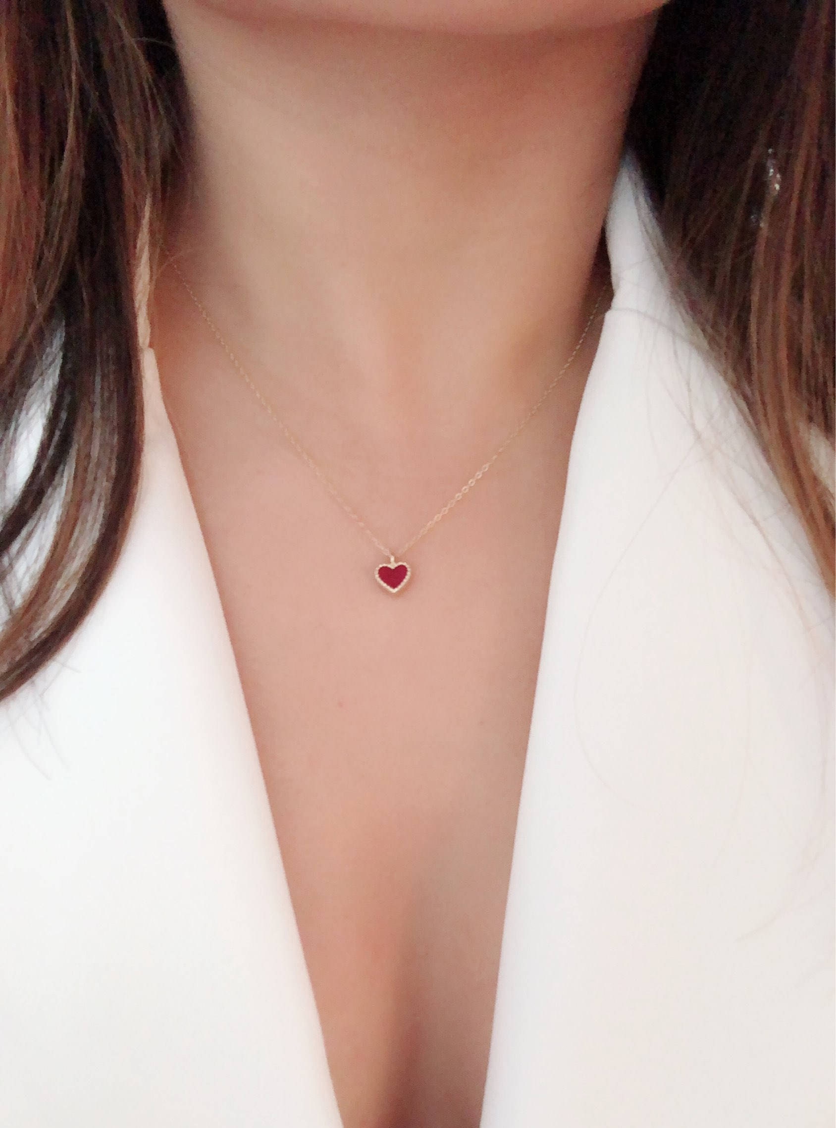 14K Solid Gold Red Agate Tiny Heart Pendant Love Red Heart Necklace Valentine s Day Present RDHRT ENLN1034 Etsy