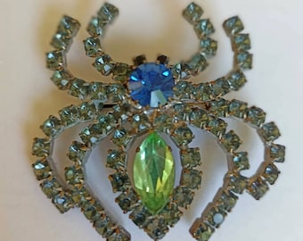 Spilla ragno vintage anni '80, spilla gotica con strass di cristallo boho