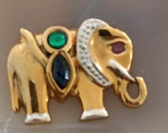 Brosche Elefant auf Achatscheibe 80er Vintage Brosche Boho Hippie Style Modeschmuck Goldelefant Achat