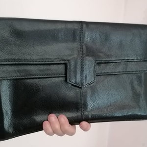 70er Vintage Schwarze Leder Clutch