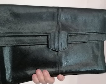 70er Vintage Schwarze Leder Clutch