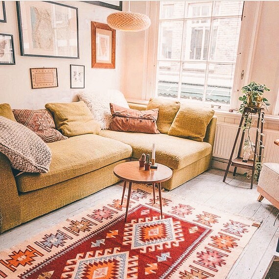 Red Kelim Bohemian Area Rug 250x160cm Decorative Turkish Floor
