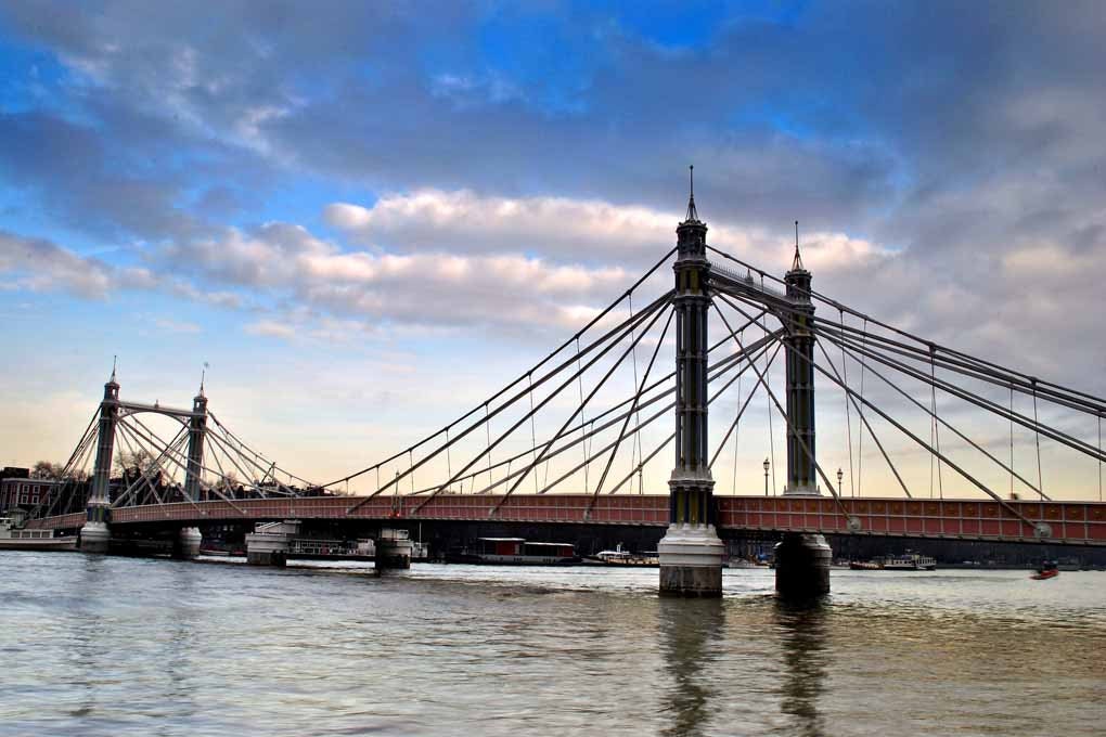 アルバート橋 テムズ川 チェルシー バタシー ロンドン イングランド 写真 画像 プリント