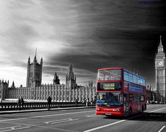 国会議事堂 赤いバス ウェストミンスター橋 ロンドン イングランド 写真 画像 プリット