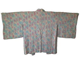 Vintage Japanese kimono (Haori jacket)/ Rainbow/ Shirobi (hand-yie dyed)/ Synthetic fabric (vegan)