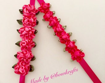 Fucsia hair bun flower wreaths