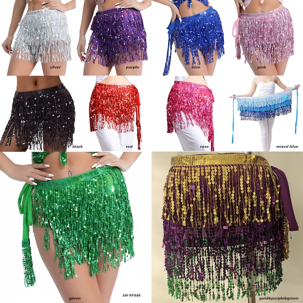 Sequin Tassel Belly Dance Hip Scarf Stage Performance Costume Accessories Women Waist Chain Skirt Carnival Party Hipskirts