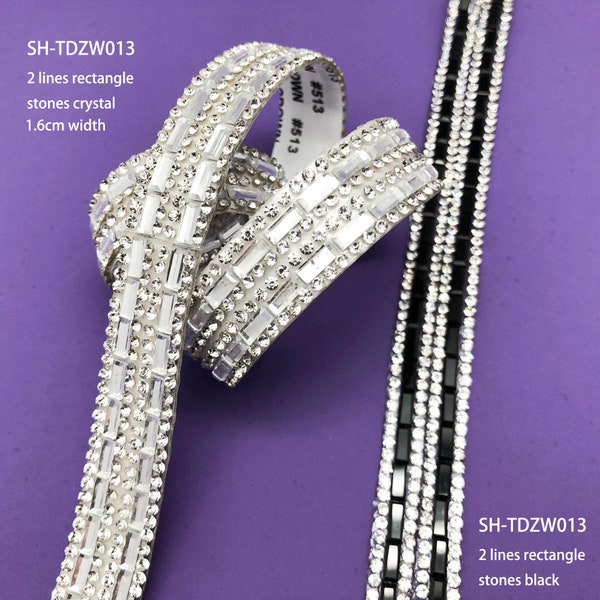 1.6CM Double Lines Rectangle Rhinestone Strip,Hot Fix Beads Trim,DIY Accessories,Garments Lace Ribbon,Iron on Glue Rhinestone Ribbon,par DHL