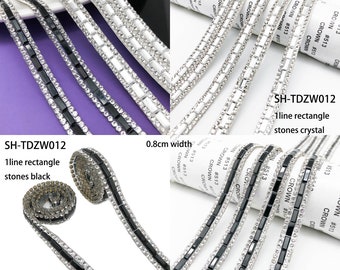 0.8CM Width Rectangle Rhinestone Strip,Hot Fix Beads Trim,DIY Accessories,Garments Lace Ribbon,Iron on Glue Rhinestone Ribbon,Ship by DHL