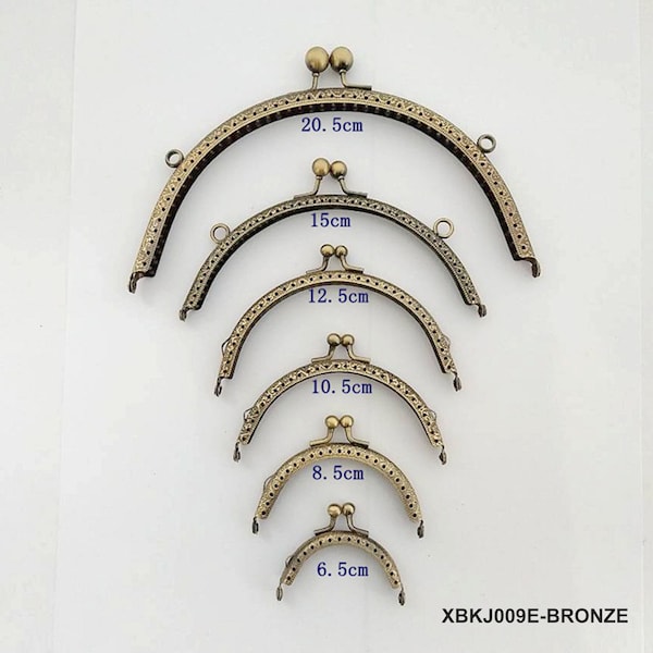 Livraison gratuite 6.5CM 10.5CM 15CM 2CM Embossed Bronze Half Round Metal Purse Frames For Handbags
