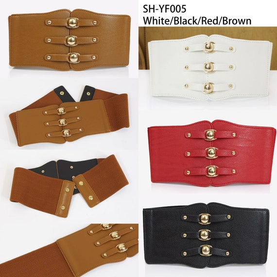Women's Brown Vintage High-Grade PU leather Elastic Waist band Corset Belt