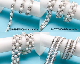 Iron on crystal ribbon/Hot fix pearl rhinestone trim/ hotfix rhinestone reel for garment dress DIY Accessories/ ship by DHL express