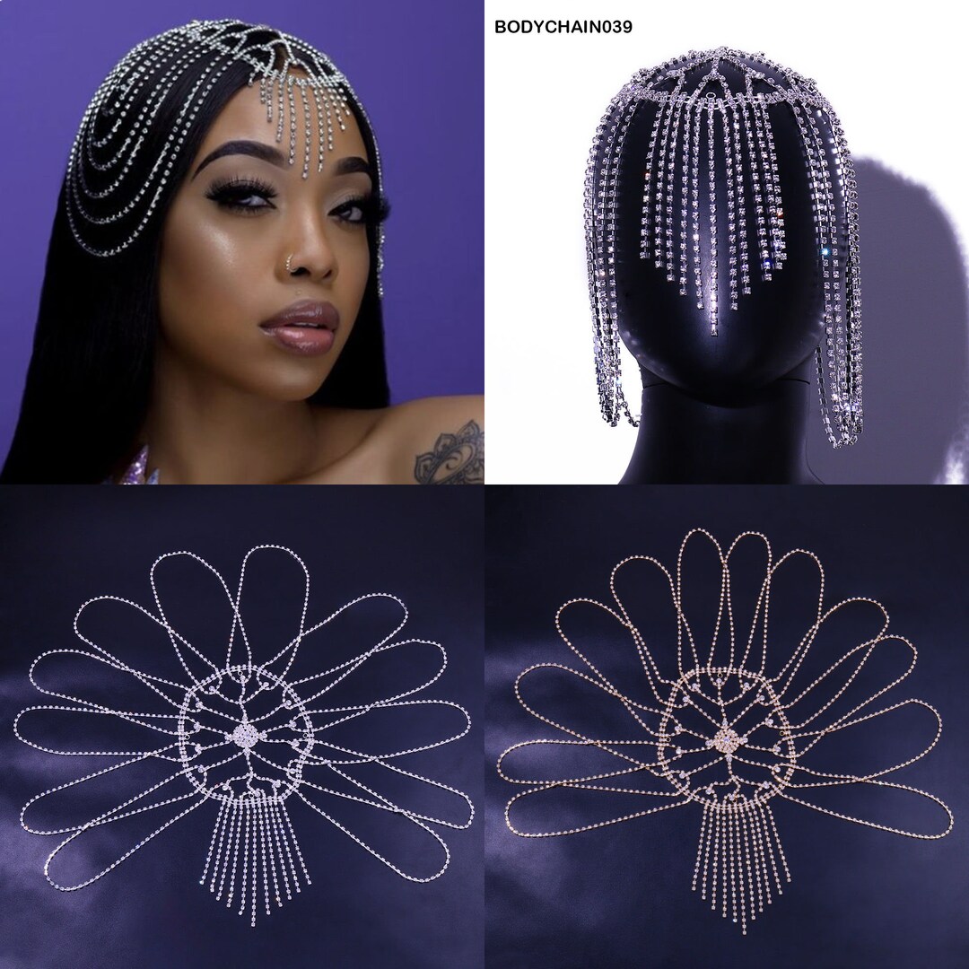 Exaggerated Multilayer Tassel Hair Chain Fashion Rhinestone Etsy