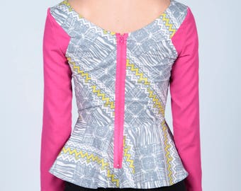 African Print Peplum Top, Ankara Print Top, Pink Print Top, Women's Top, Cotton print Blouse