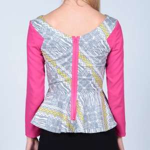 African Print Peplum Top, Ankara Print Top, Pink Print Top, Women's Top, Cotton print Blouse image 1