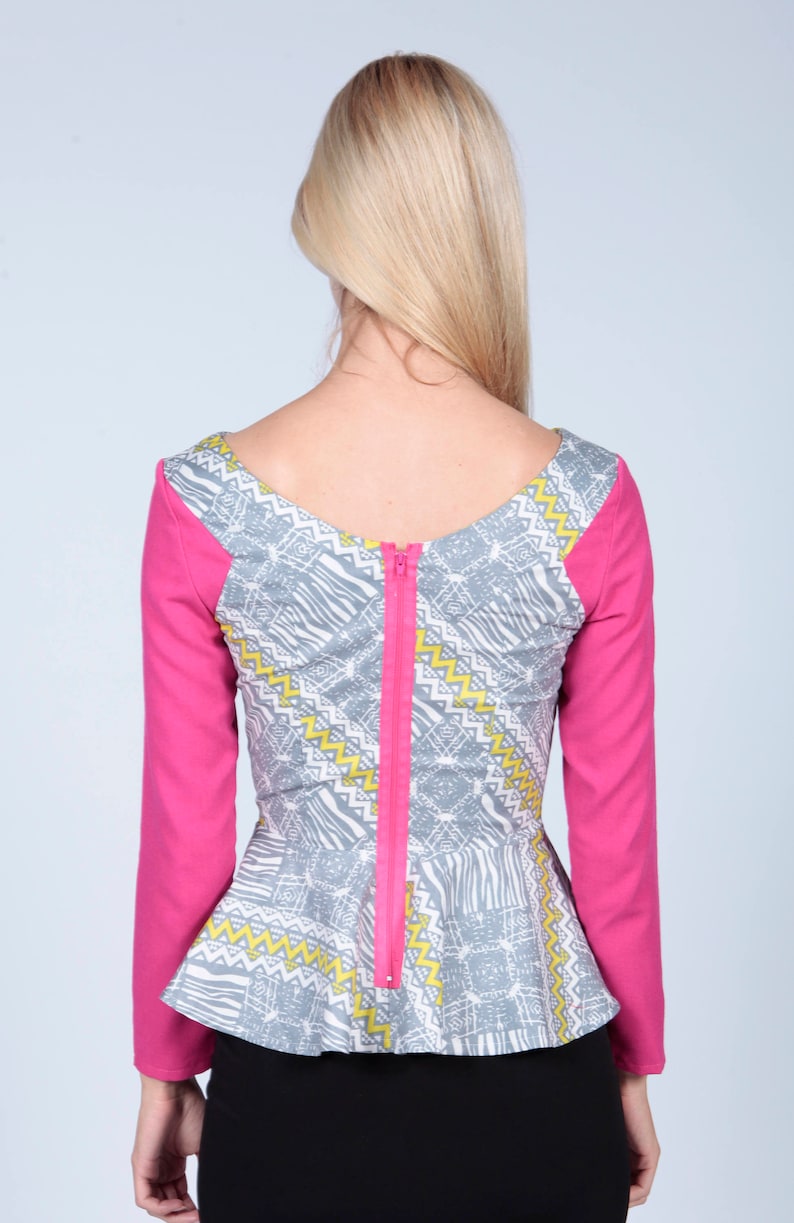 African Print Peplum Top, Ankara Print Top, Pink Print Top, Women's Top, Cotton print Blouse image 1