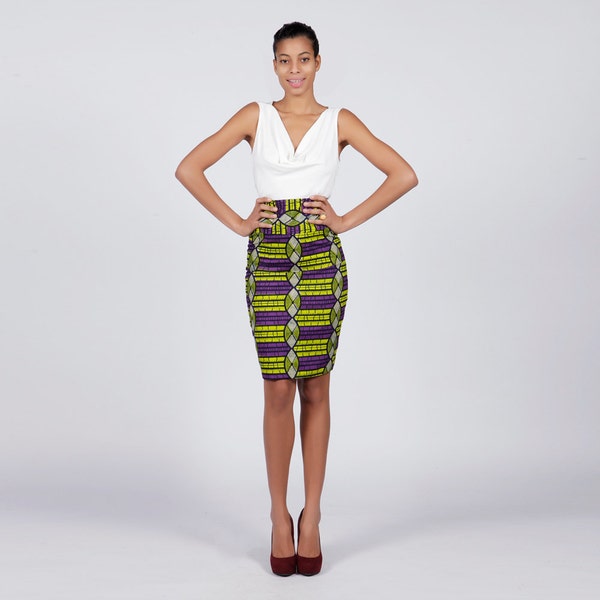 Purple Lime African Print Pencil Skirt- Purple and Green Ankara Skirt- African Wax Print Skirt