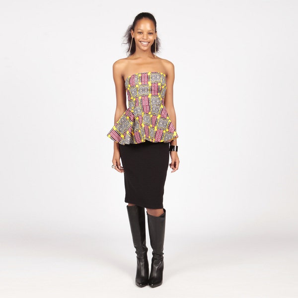 Indibelle Cotton Ethnic Print Peplum Kurti (Black)